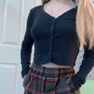 navy blue long sleeve button up blouse